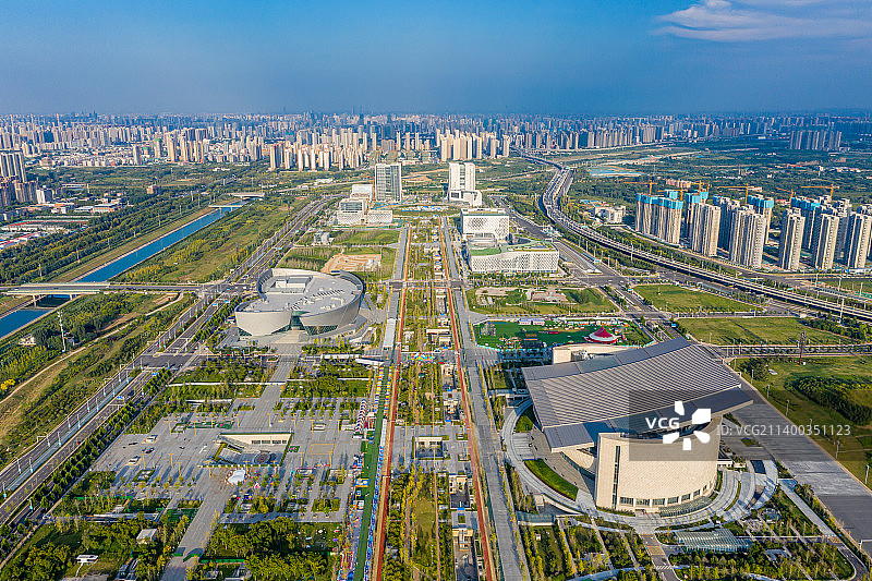 航拍河南郑州大剧院 郑州中央文化区（郑州CCD） 郑州文博艺术中心 郑州常西湖新区图片素材