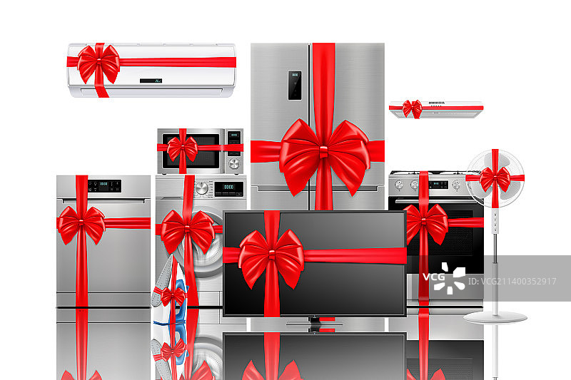 带红色丝带的家用和厨房电器图片素材