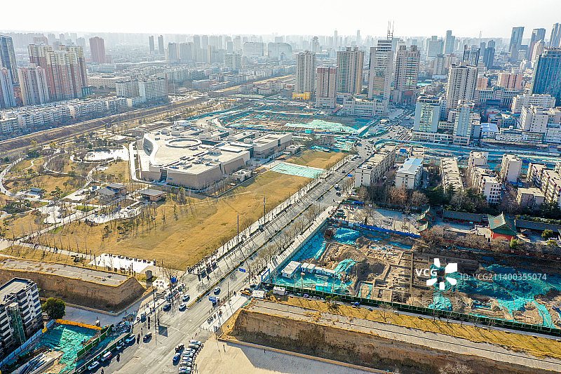 航拍河南郑州商都遗址博物院建筑外景图片素材