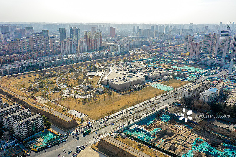 航拍河南郑州商都遗址博物院建筑外景图片素材