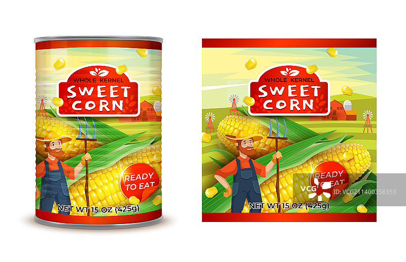 逼真细致的3D有机罐装玉米套装图片素材