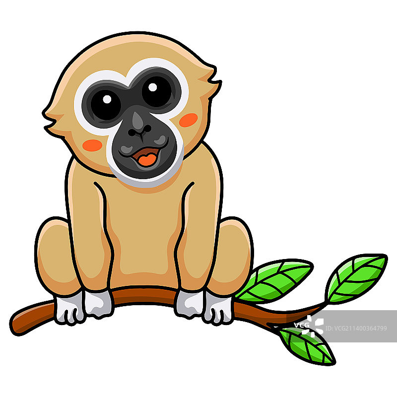 树上可爱的白掌长臂猿猴子卡通图片素材