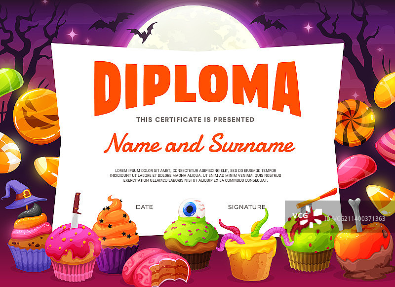 万圣节儿童糖果文凭图片素材