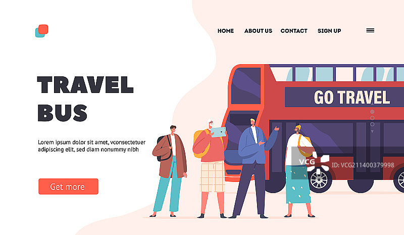 巴士旅行落地页模板，游客图片素材