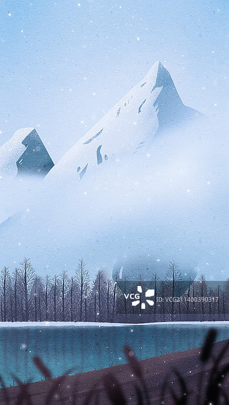 节气寒露秋冬雪山风景插画图片素材