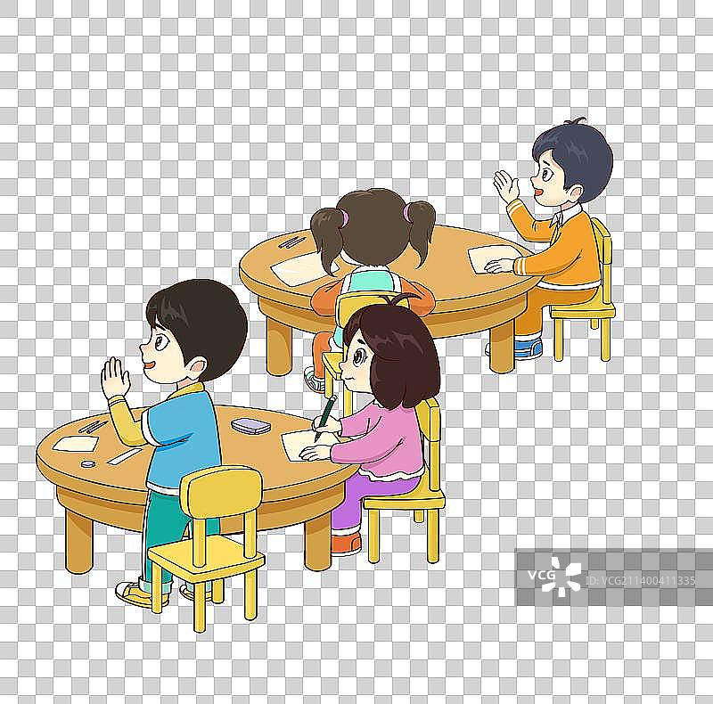 儿童教育课堂举手提问插画图片素材