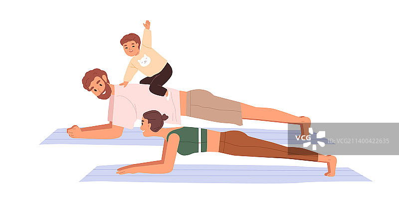 一家人和孩子一起做运动图片素材