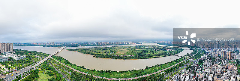 航拍海南海口南渡江水道全景图图片素材
