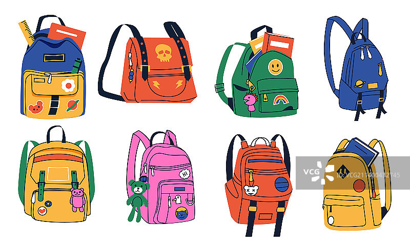 学生书包和背包套装图片素材
