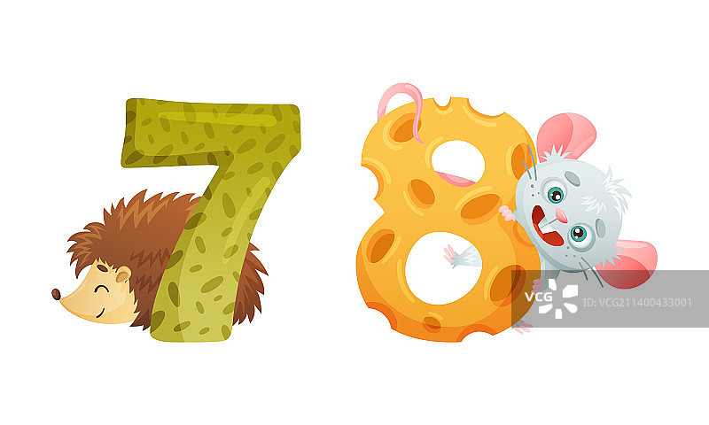 带有可爱老鼠和刺猬动物的数字图片素材