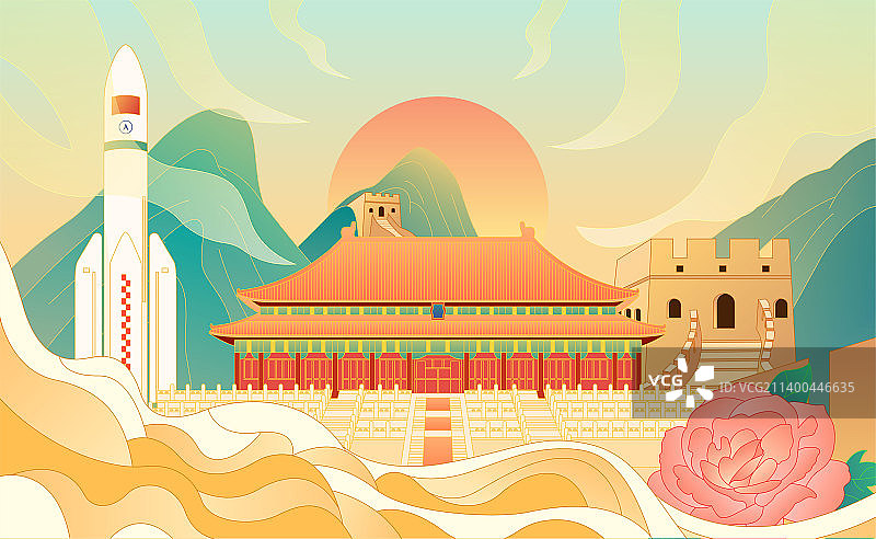 国庆故宫长城国风插画图片素材