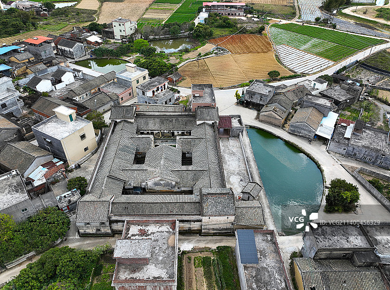 广东省惠州市惠阳区沙田镇鹤山村下楼土楼庆顺堂航拍图片素材