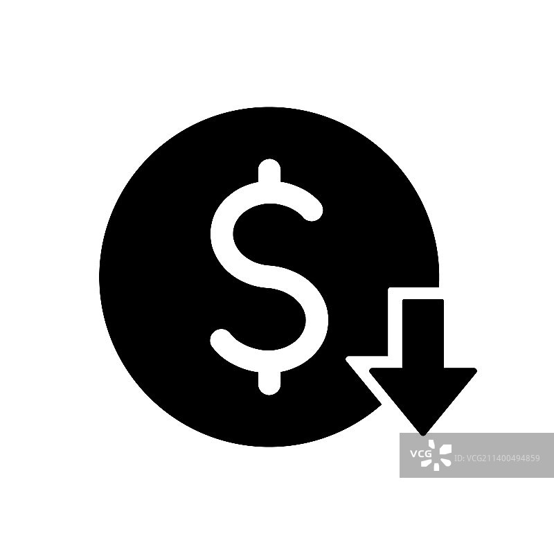 箭头向下的圆角黑色美元符号图标图片素材