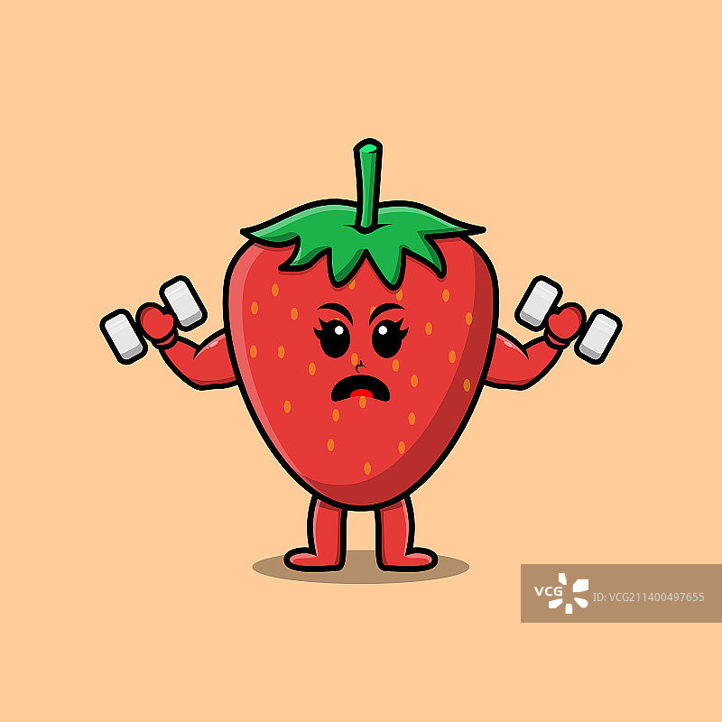 可爱的卡通草莓健身与杠铃图片素材