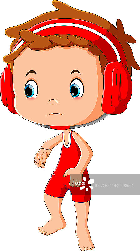 男孩准备参加摔跤比赛，身穿安全服图片素材