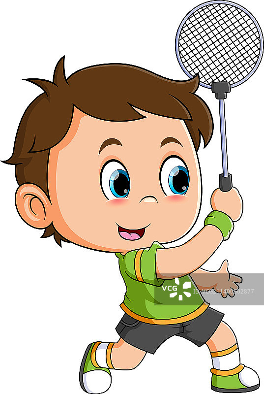 打羽毛球的运动男孩图片素材