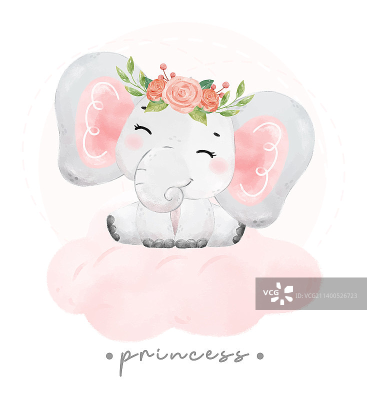 坐在软云上的粉色小象宝宝图片素材