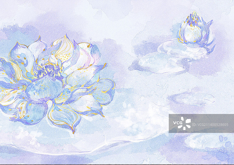 梦幻水彩莲花植物图片素材