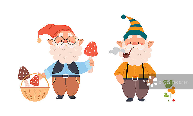 采蘑菇的园林侏儒小矮人套装图片素材