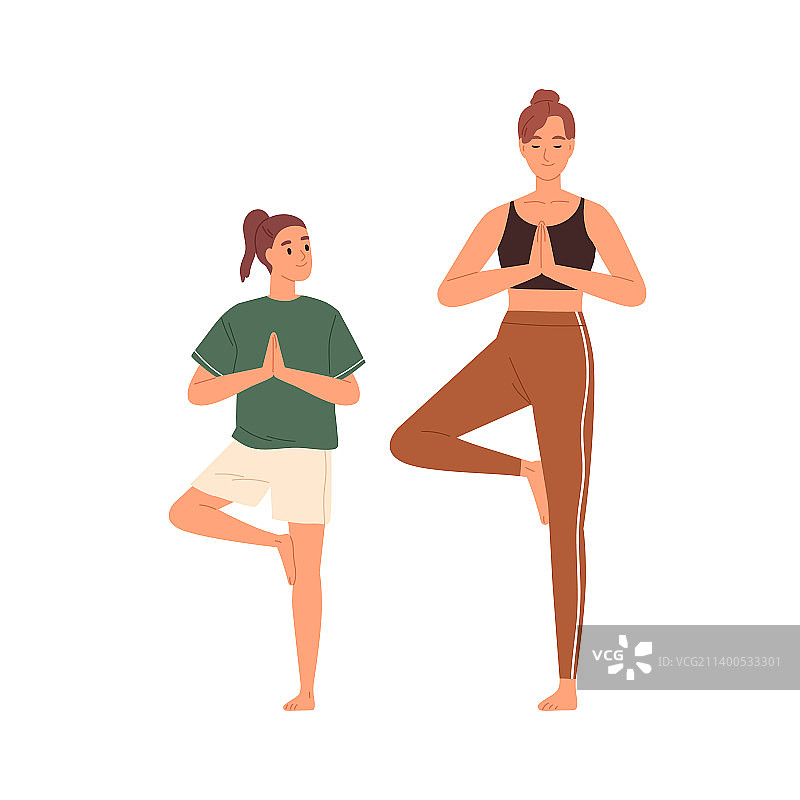 母子练习瑜伽图片素材