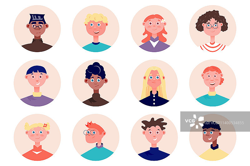 儿童人物头像隔离集，各种男孩图片素材