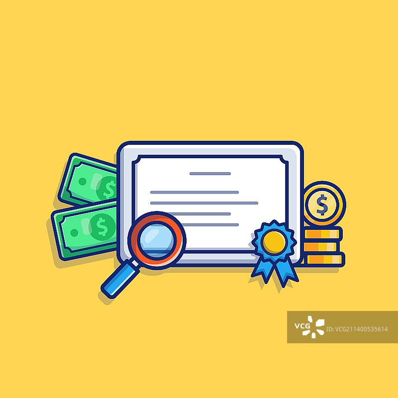奖学金证书徽章和卡通货币图片素材