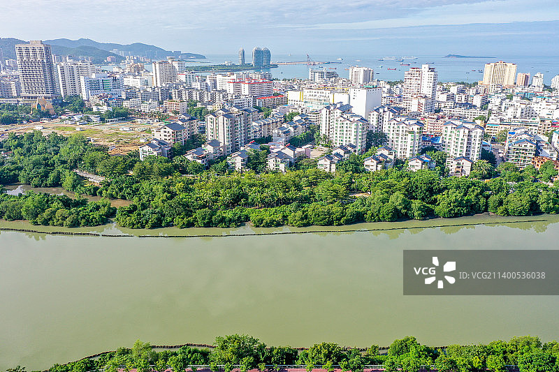 航拍海南三亚红树林公园 三亚河畔 三亚城市乐园图片素材