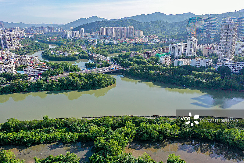 航拍海南三亚红树林公园 三亚河畔 三亚城市乐园图片素材