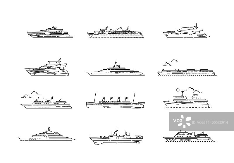 线条轮船和船只合集图片素材