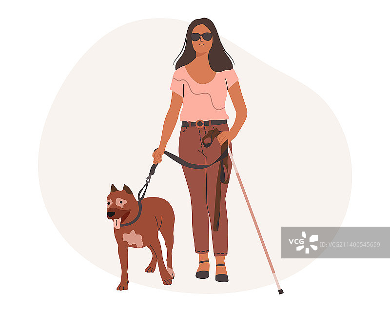 拄着拐杖和狗的特殊女人图片素材