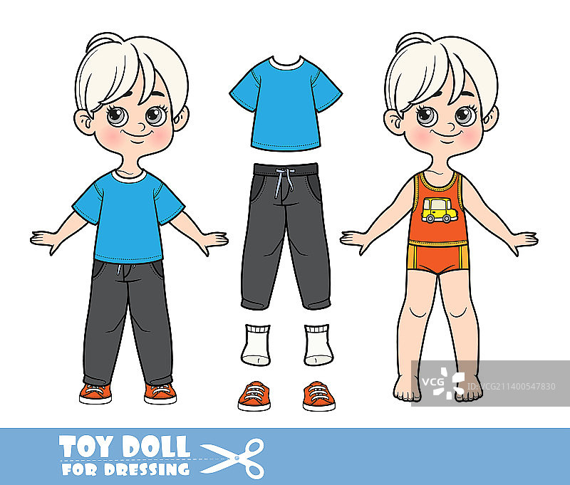 穿着独立服装的卡通金发男孩图片素材