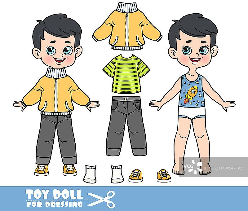 卡通深色头发的男孩穿着服装图片素材