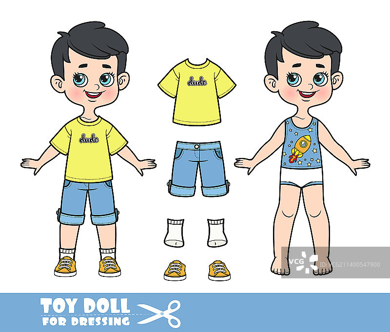 卡通深色头发的男孩穿着服装图片素材