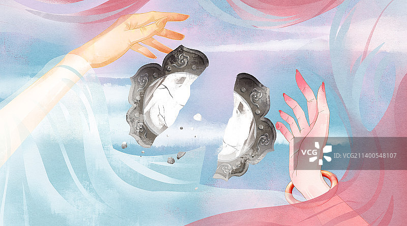 成语典故-破镜重圆插画图片素材