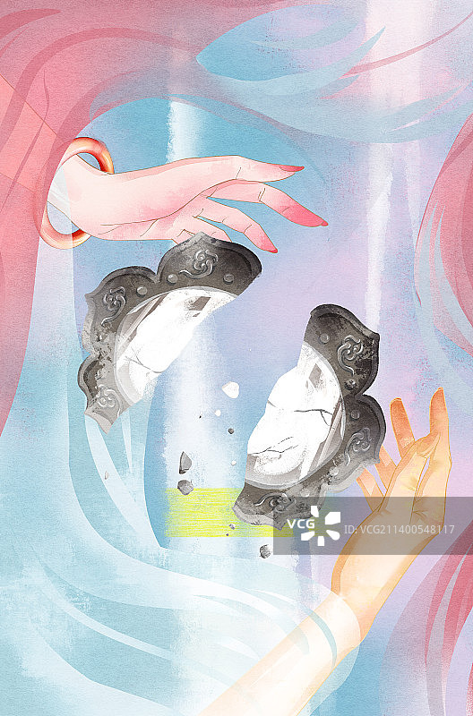 成语典故-破镜重圆插画图片素材