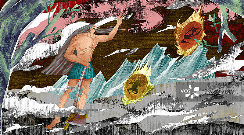 神话传说-盘古开天地插画图片素材