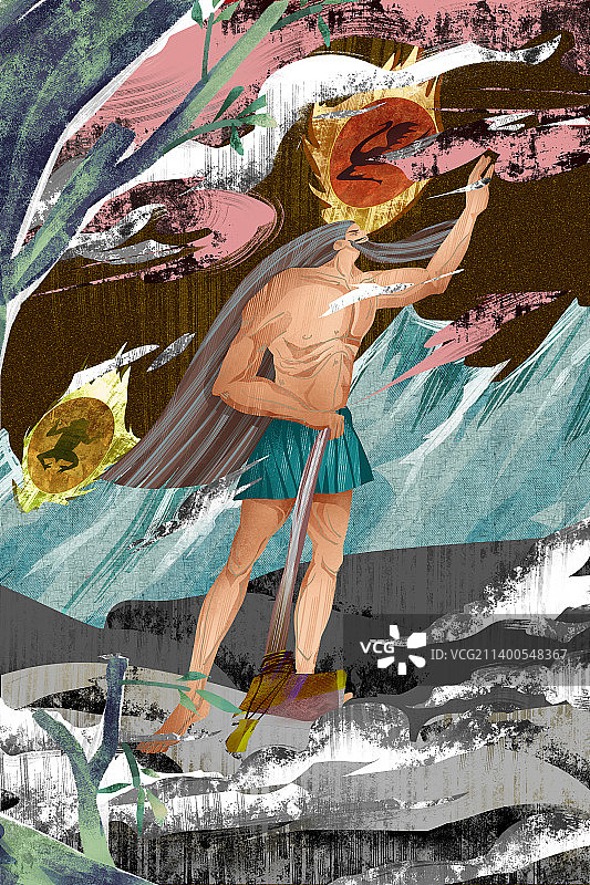 神话传说-盘古开天地插画图片素材