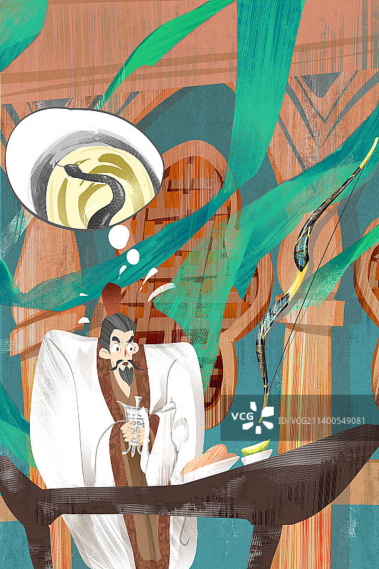 成语典故-杯弓蛇影插画图片素材