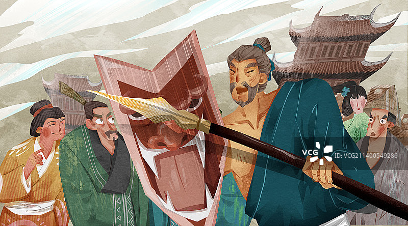 成语典故-自相矛盾插画图片素材