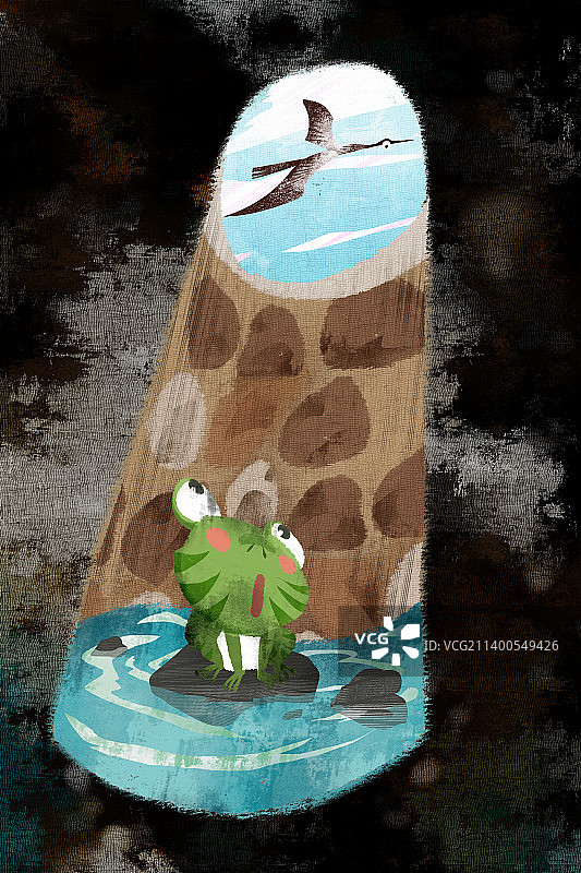 成语典故-坐井观天插画图片素材