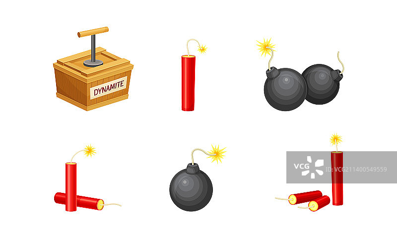 雷管炸弹和炸药棒套装图片素材