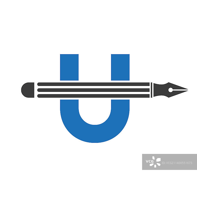 艺术铅笔字母U标志设计概念图片素材