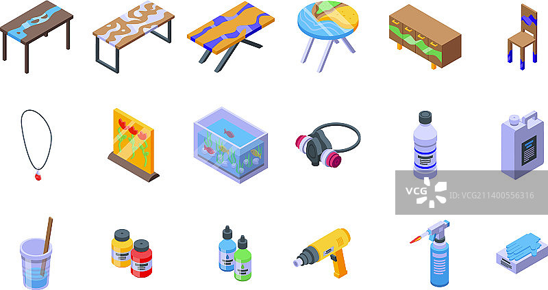 环氧树脂等距化学图标集图片素材