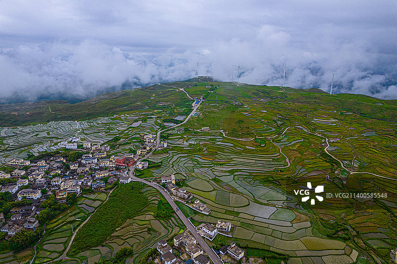 贵州省贵阳市花溪区高坡梯田云海自然风光图片素材