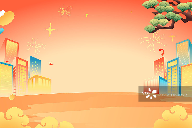 卡通2023兔年春节新年兔子红包送礼电商促销年货节传统节日习俗中国风国潮古城建筑矢量插画图片素材