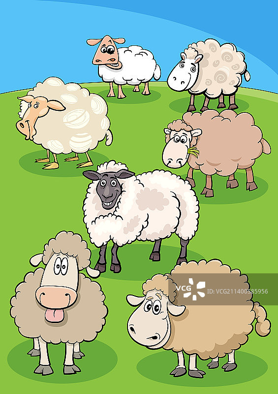 草地上的卡通羊群图片素材