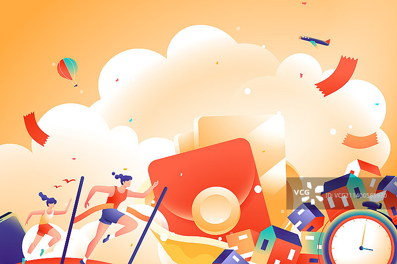 卡通电商促销双十一双十二购物节网购消费运动健身出行情侣健康户外跑步减肥商务房地产建筑商务渐变矢量插画图片素材