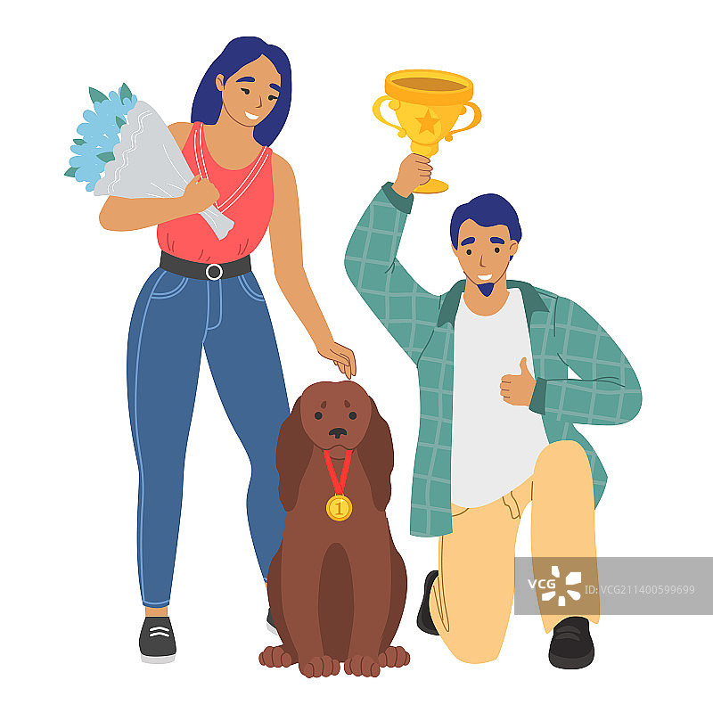 快乐小狗展示获奖者奖杯图片素材