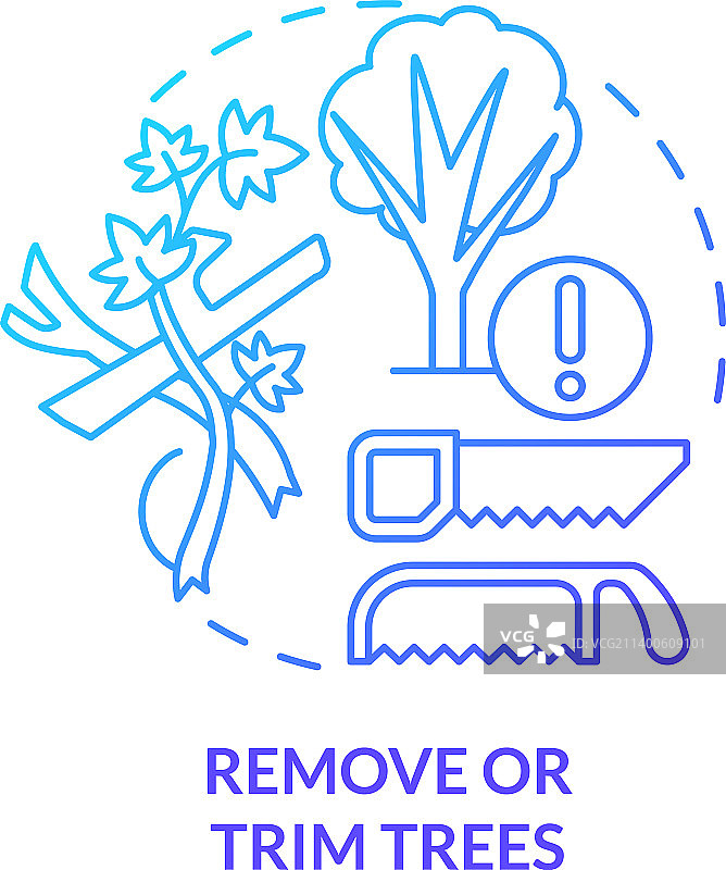 移除和修剪树木蓝色渐变概念图标图片素材