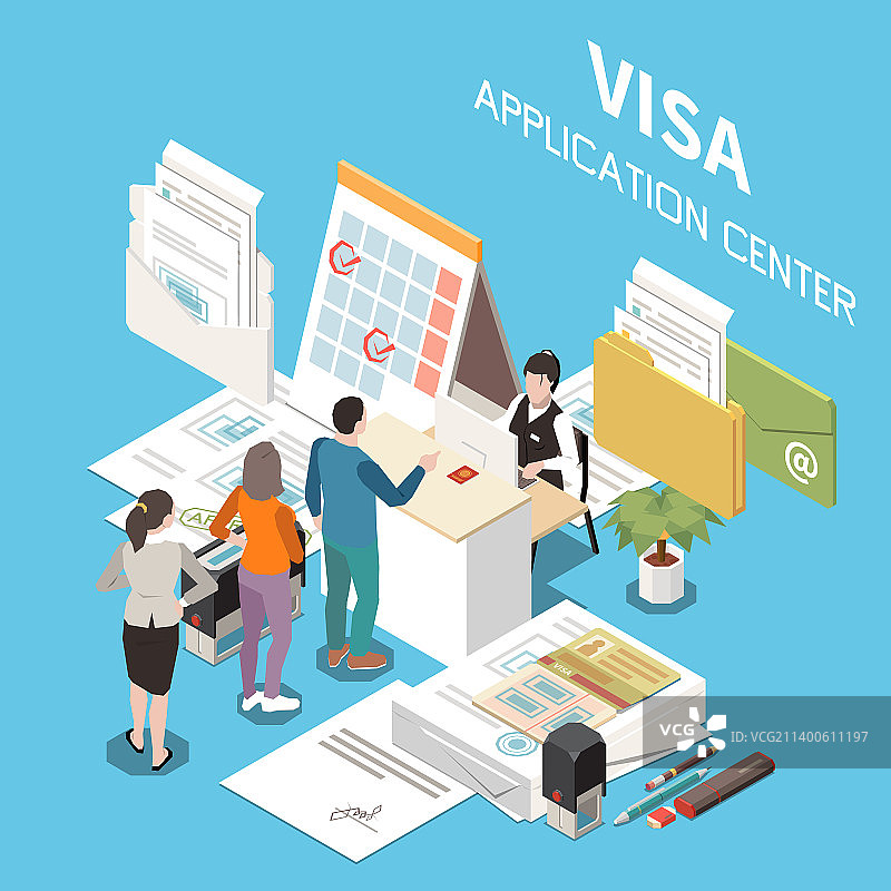 签证申请中心2.5D背景图片素材